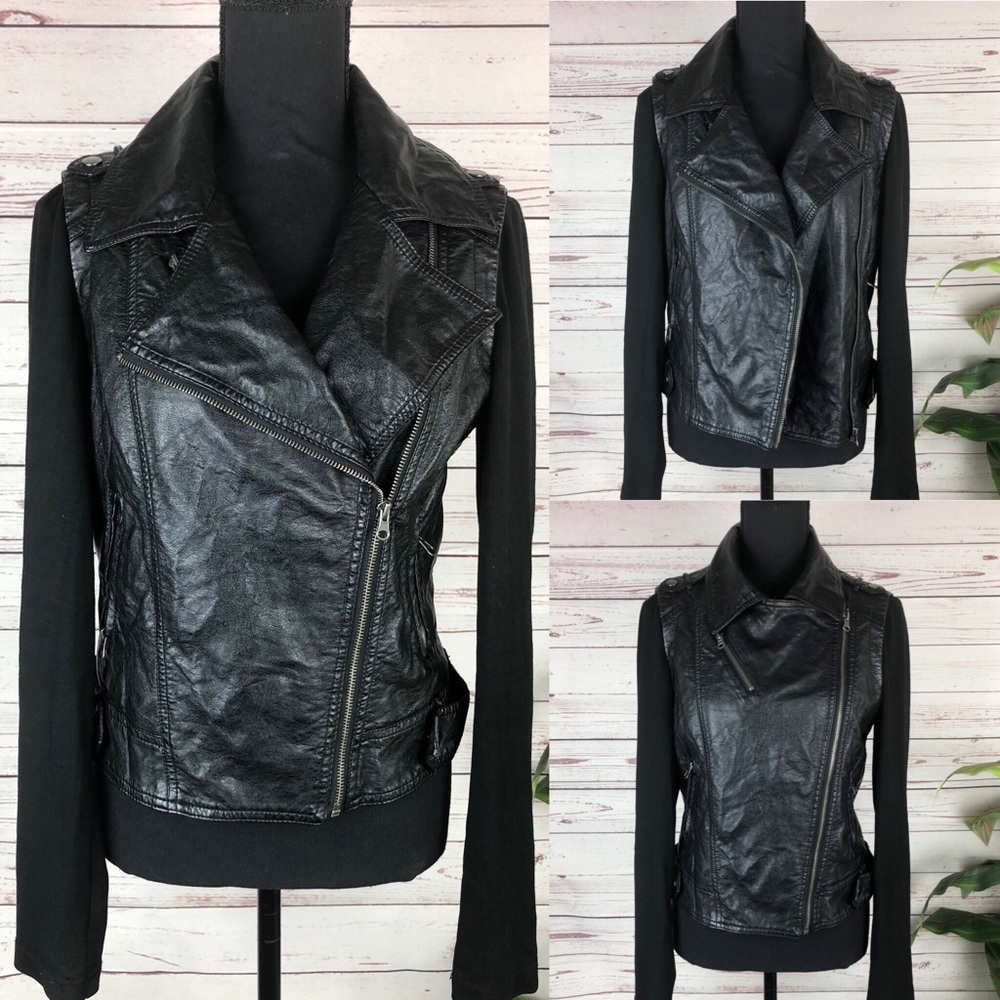 FOREVER21 Faux Leather & Fabric Moto Biker jacket - Picture 3 of 8